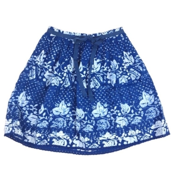 GAP Skirt 100% Linen Pleated Floral Flowers Bow Spring Prairie Natural Fibers 4 - Picture 1 of 8